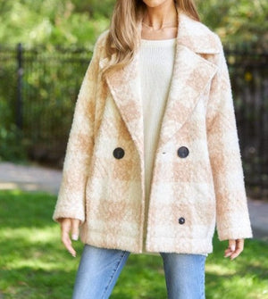 Fuzzy Boucle Textured Double Breasted Coat Jacket