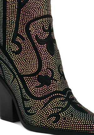 Glimmer Rhinestones Embellished Shimmer Calf Boots