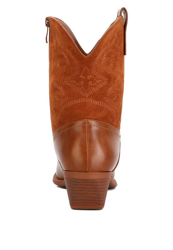 Hasting Patchwork Detail Low Heel Cowboy Boots