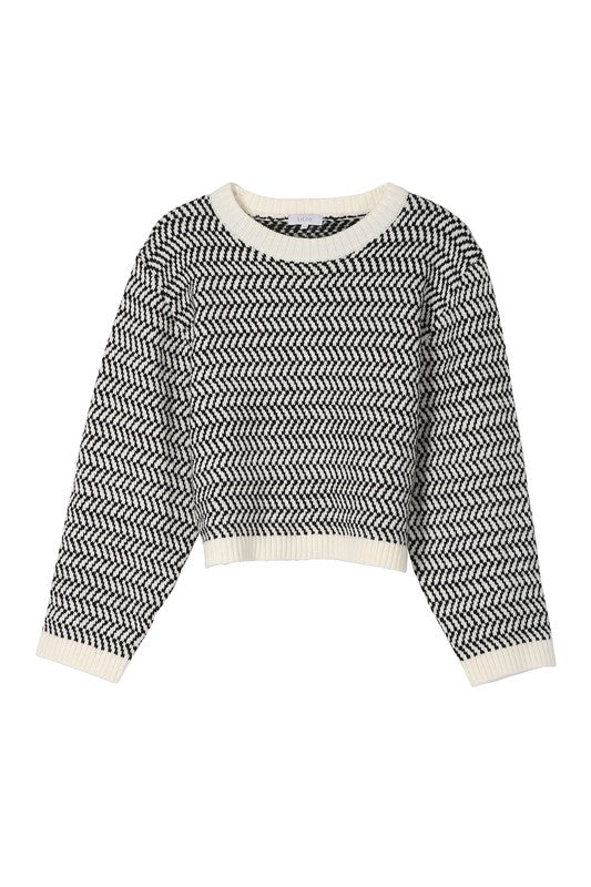 Over Easy Herringbone Crew Neck Sweater