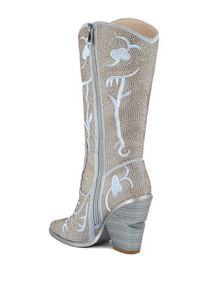 Glimmer Rhinestones Embellished Shimmer Calf Boots