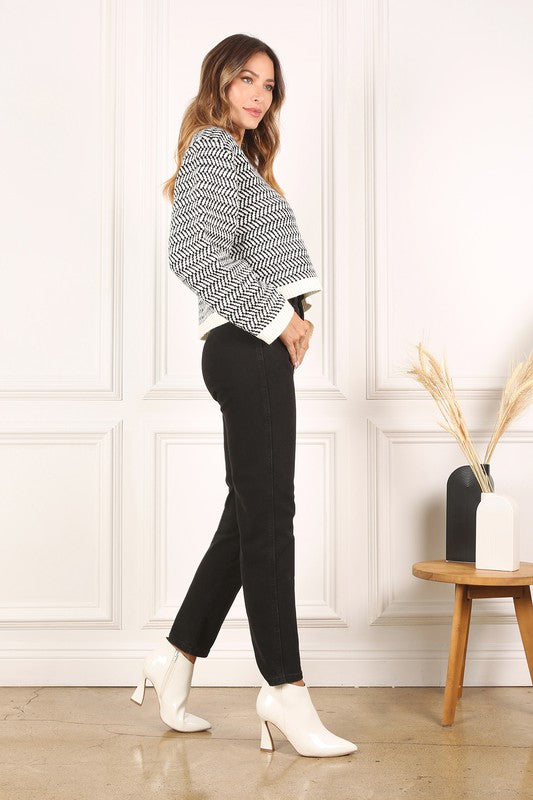 Over Easy Herringbone Crew Neck Sweater